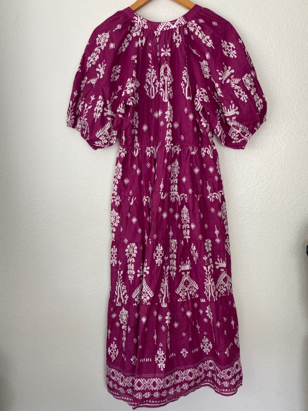 Kaktus 100% Cotton Puff Sleeve Tiered Maxi Dress sz Medium Purple Resortwear - Picture 3 of 7
